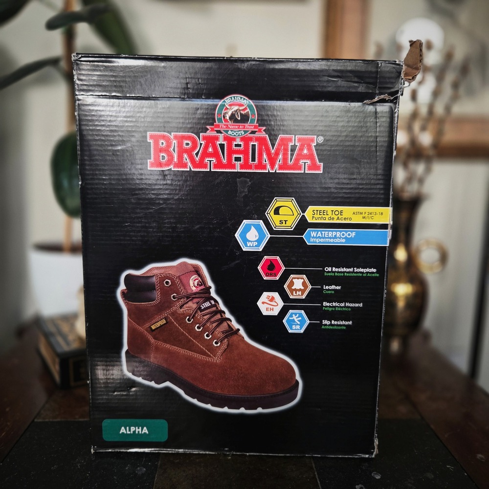 Brahma Alpha Mens Work Boots Steel Toe Waterproof Brown Leather Size 12 NEW NIB